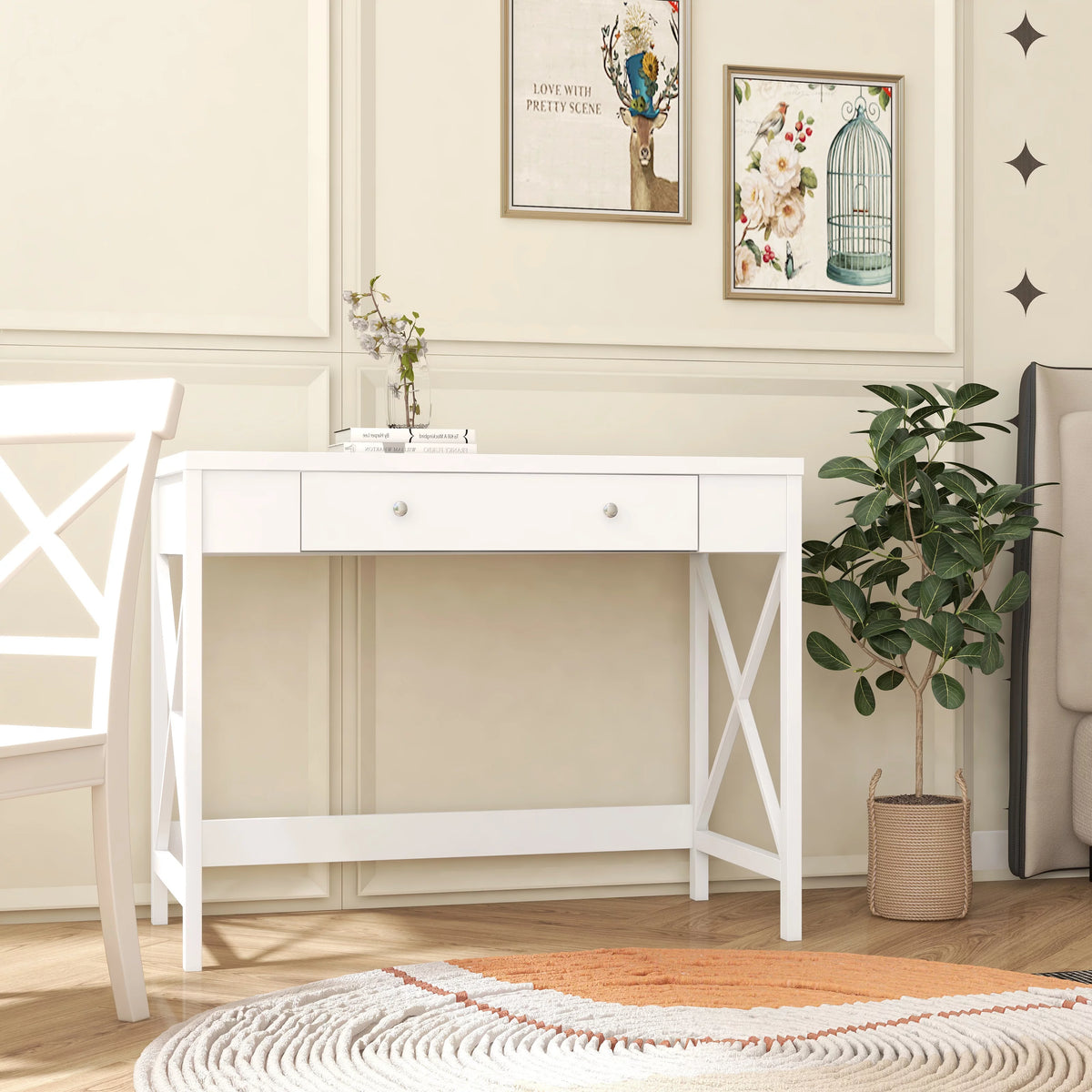 White Work Study Desk with Storage Drawer G576005