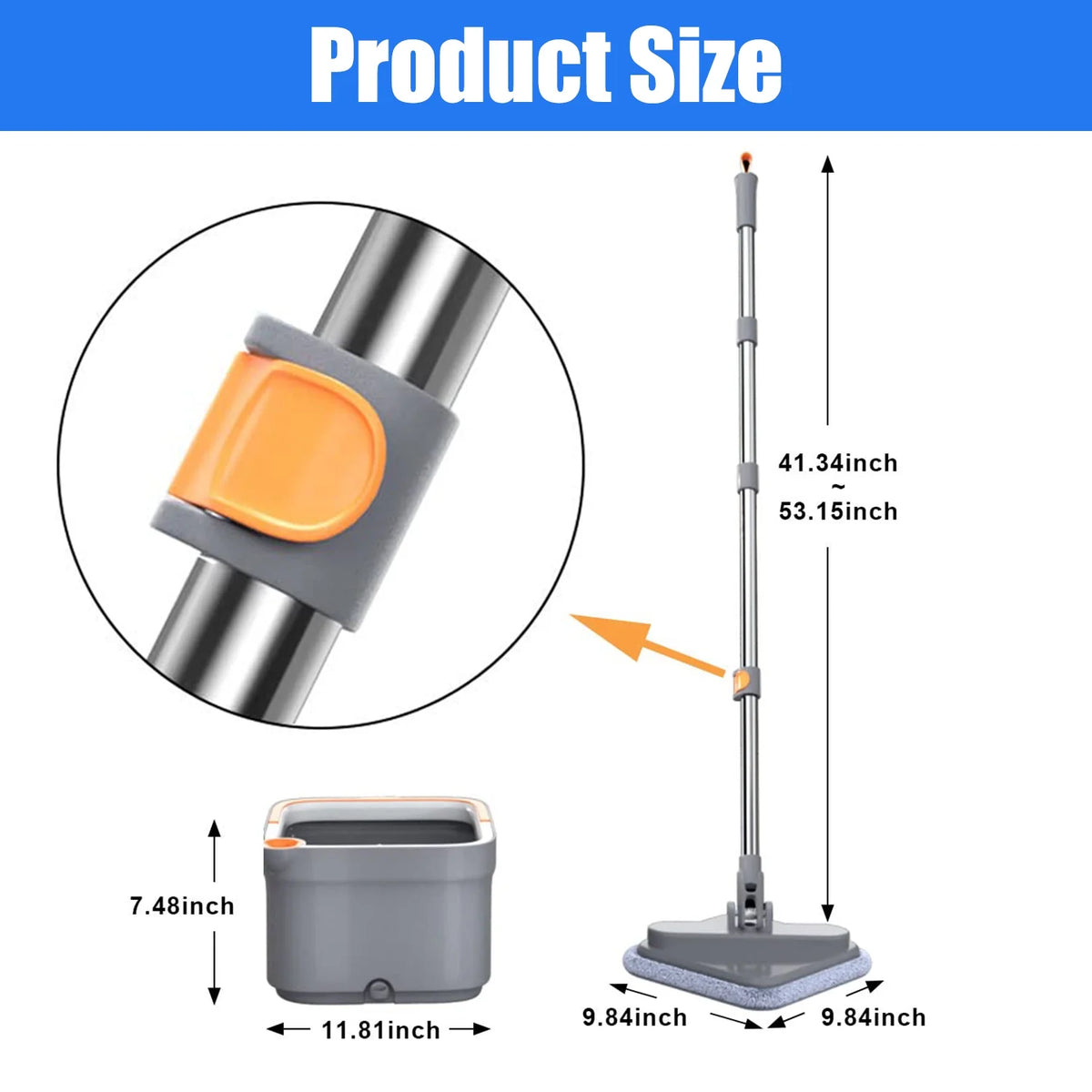 6 Packs Spin Mop and Bucket Set with Self Wringing 360° Rotating Square Mop-Head X75641