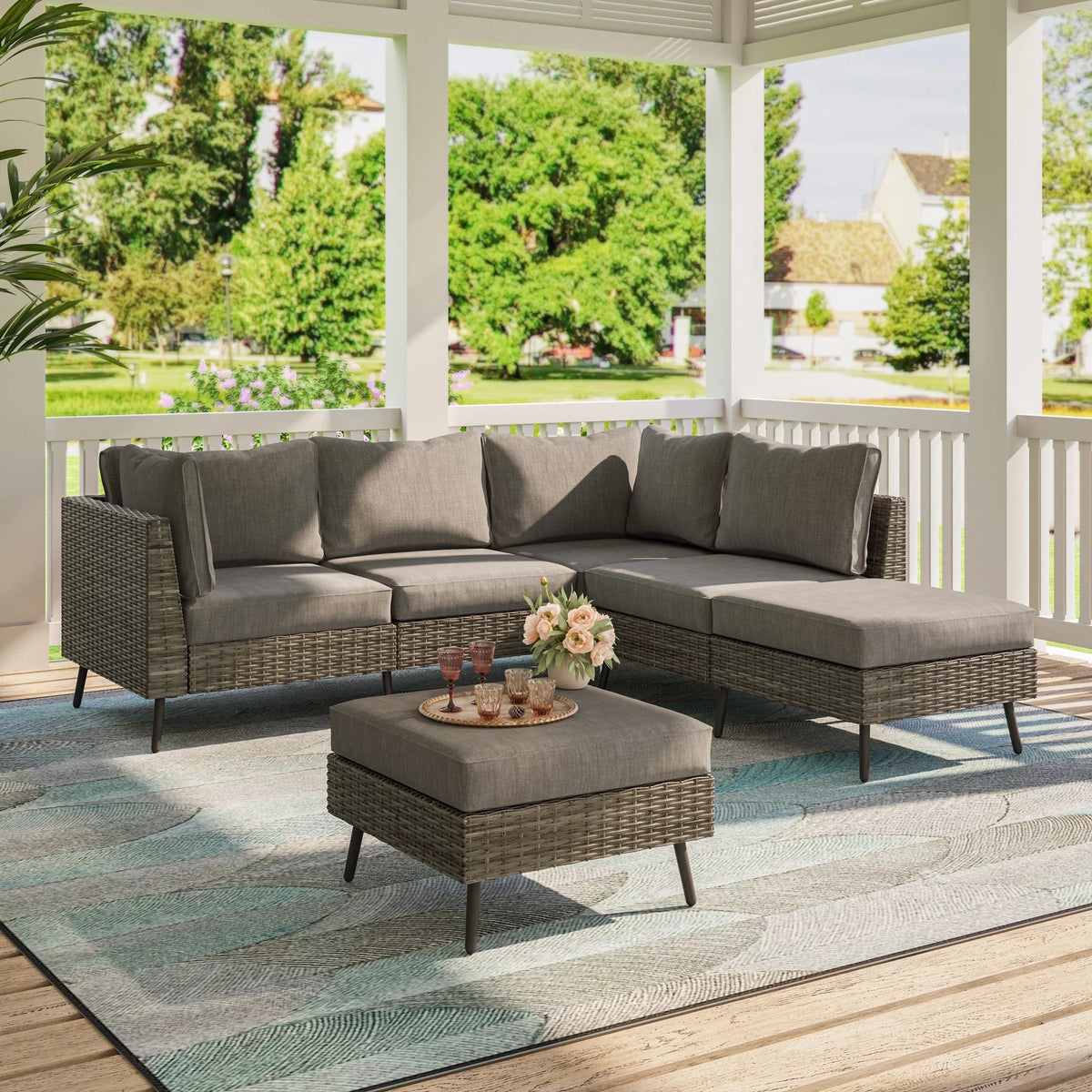 7 Pieces Patio Conversation Set with 6 Chairs and 1 Coffee Table Y48064