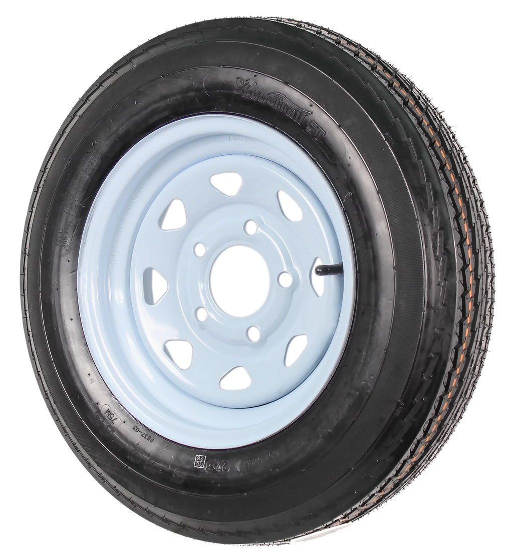 Two Trailer Tires On Rims 5.30-12 5 Hole White Spoke G110519