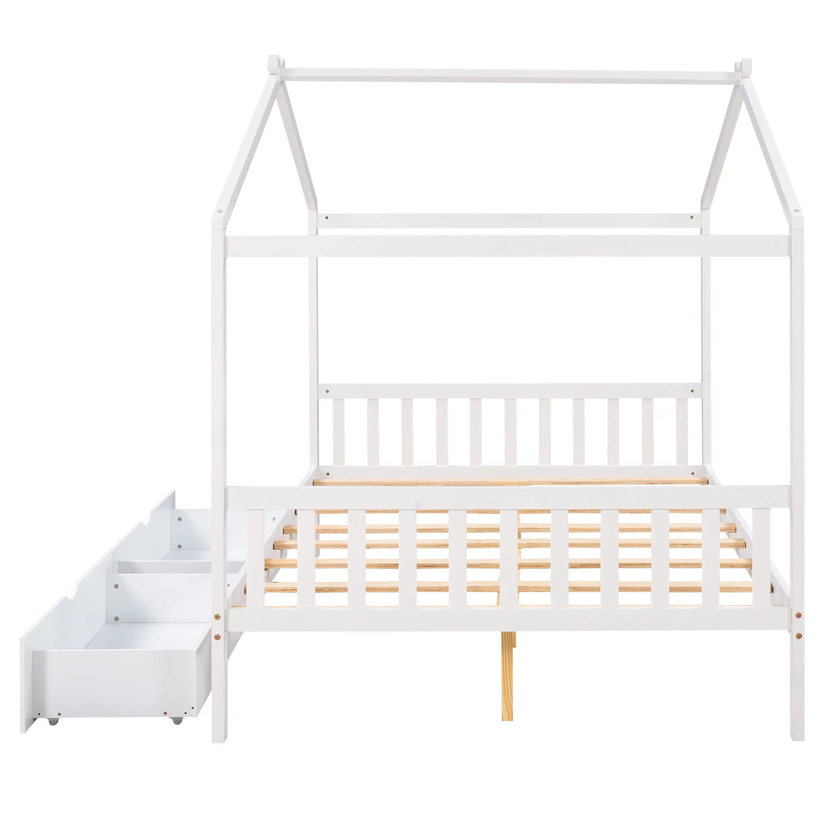 White Full Size Platform Bed with Two Drawers N576589