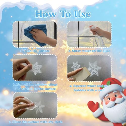 226 PCS White Snowflake Window Clings, 9 Sheets Double-Sided Reusable Decals O9434
