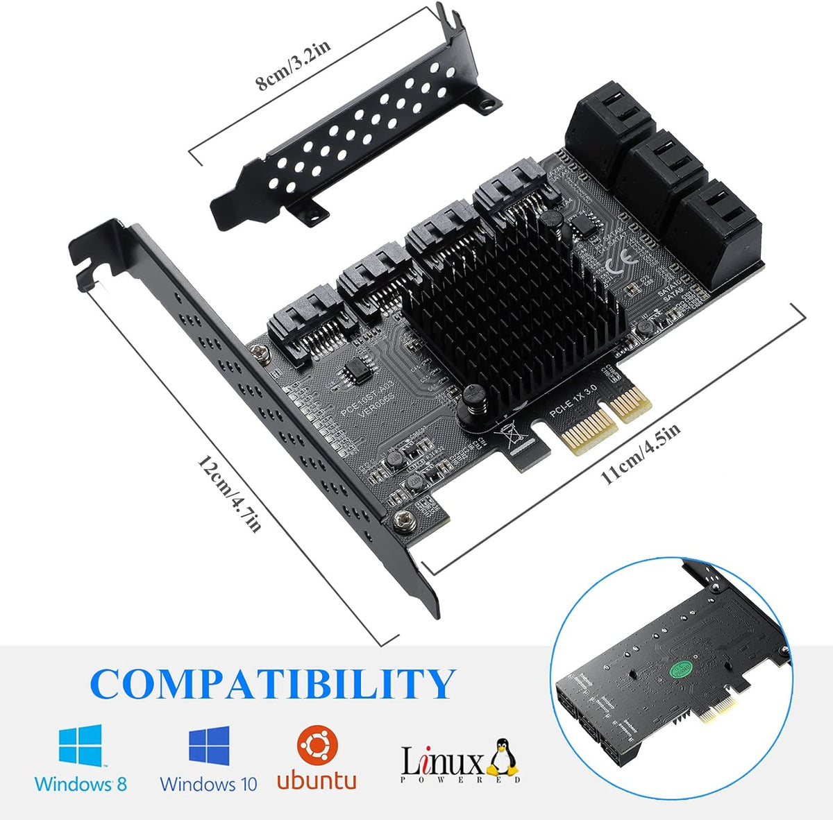 PCIE 1X 10 Ports 6 Gbps SATA 3.0 Expansion Card with Low Profile Bracket and 10 SATA Cables M964