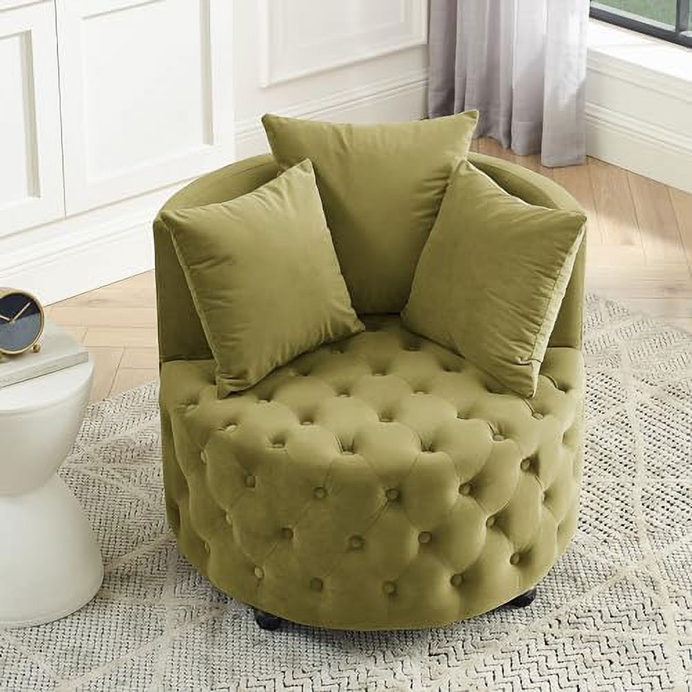 Pink Velvet Swivel Barrel Chair with 3 Pillows and Wheels N57343