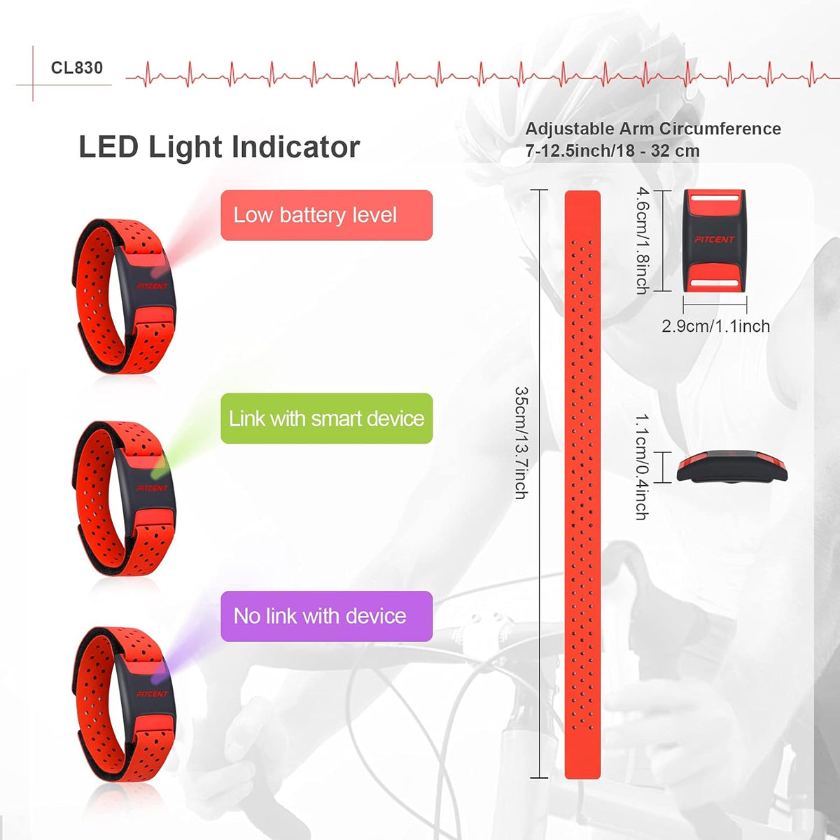 Heart Rate Monitor Armband, Bluetooth ANT+ Optical Sensor, Pack of 2 N4659
