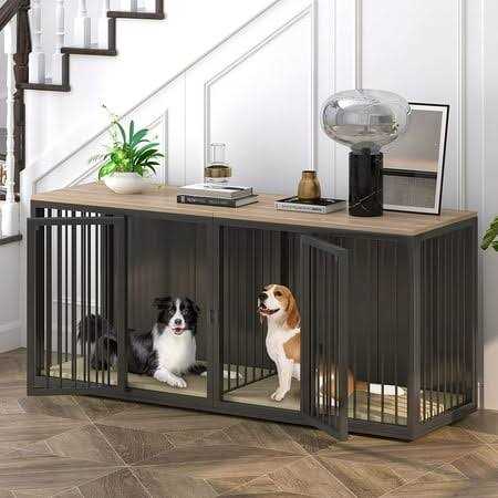 Wooden Dog Crate Table with Double Doors Y858