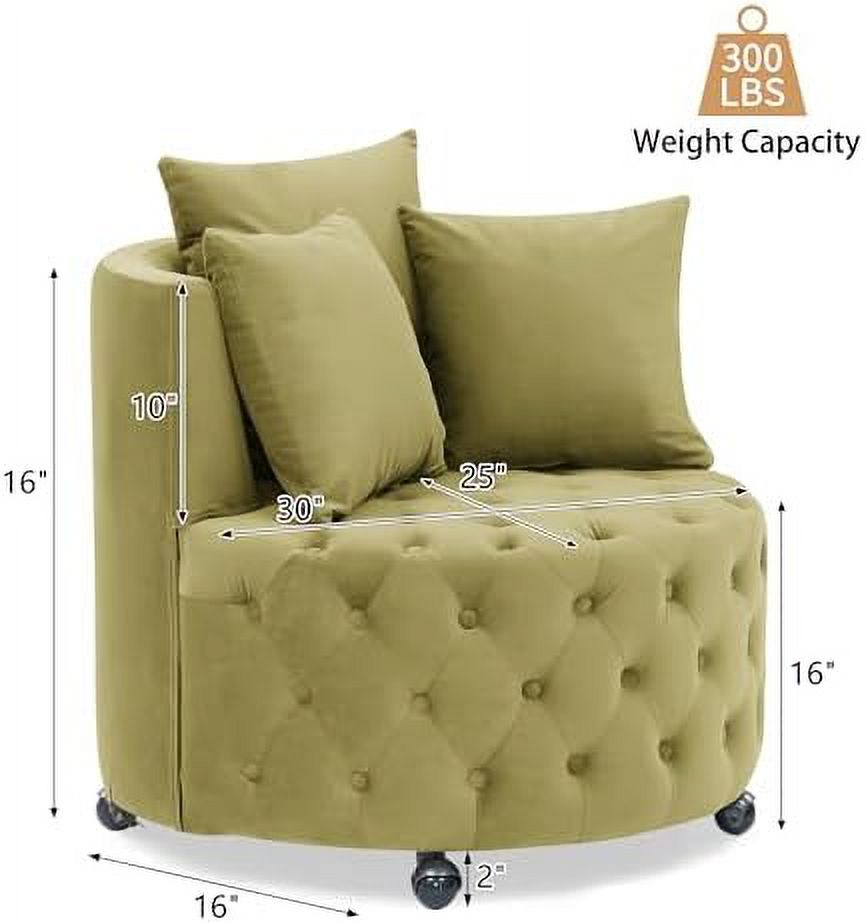 Pink Velvet Swivel Barrel Chair with 3 Pillows and Wheels N57343