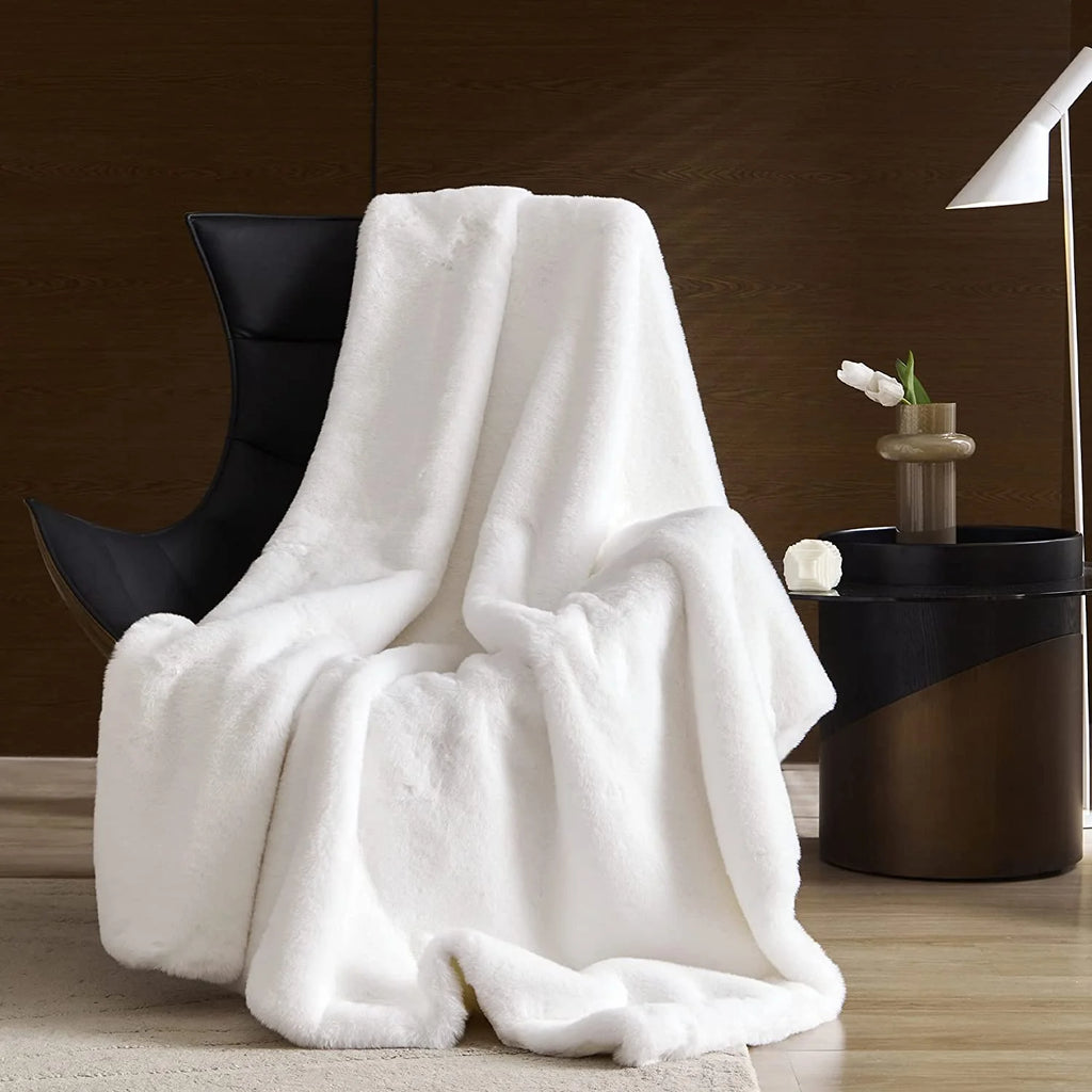 Faux Fur Reversible Throw Blanket 60"x80" White P334110