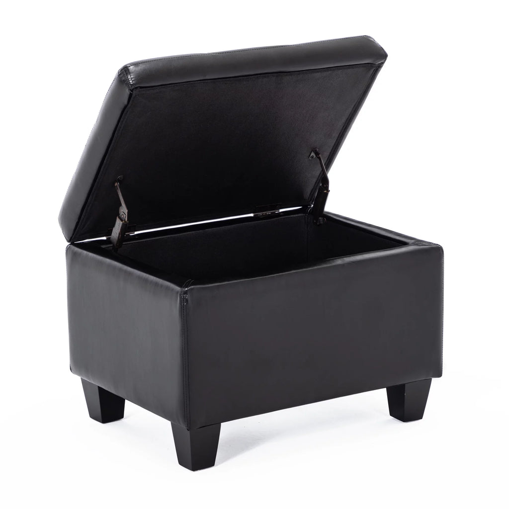 Black Faux Leather Storage Ottoman N3476