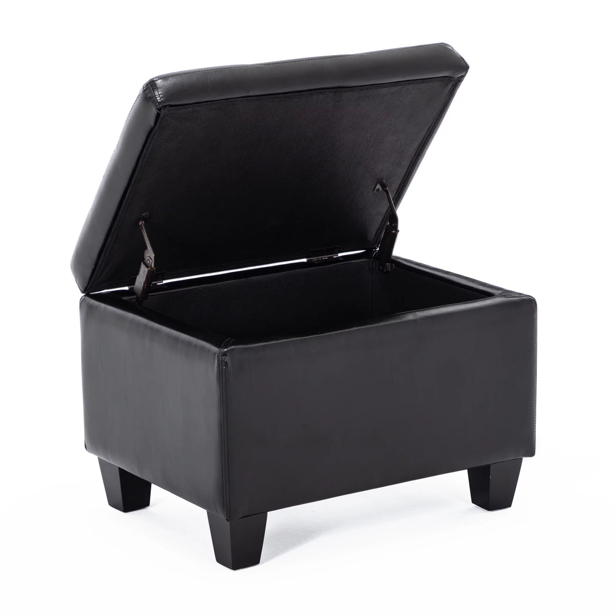 Black Faux Leather Storage Ottoman N3476