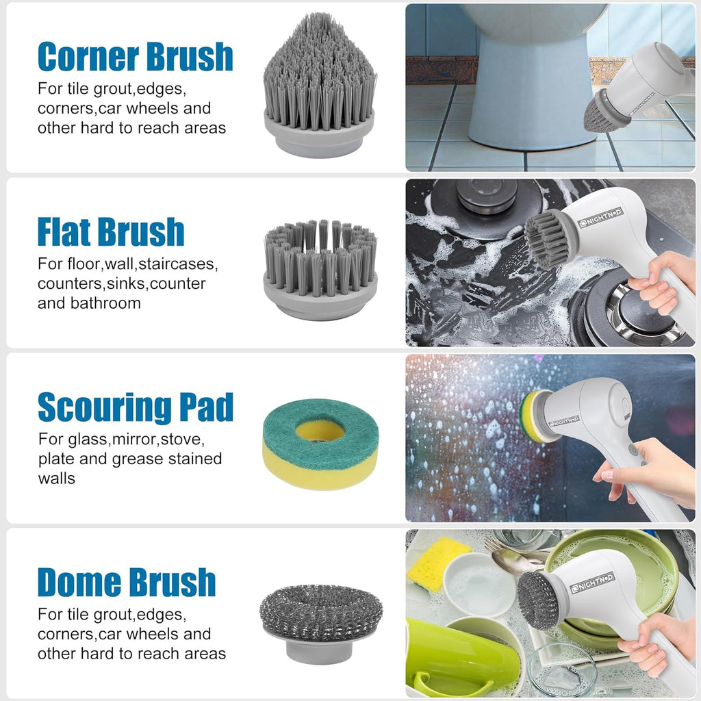 Cordless Electric Cleaning Brush with 4 Replaceable Brush Heads P713127