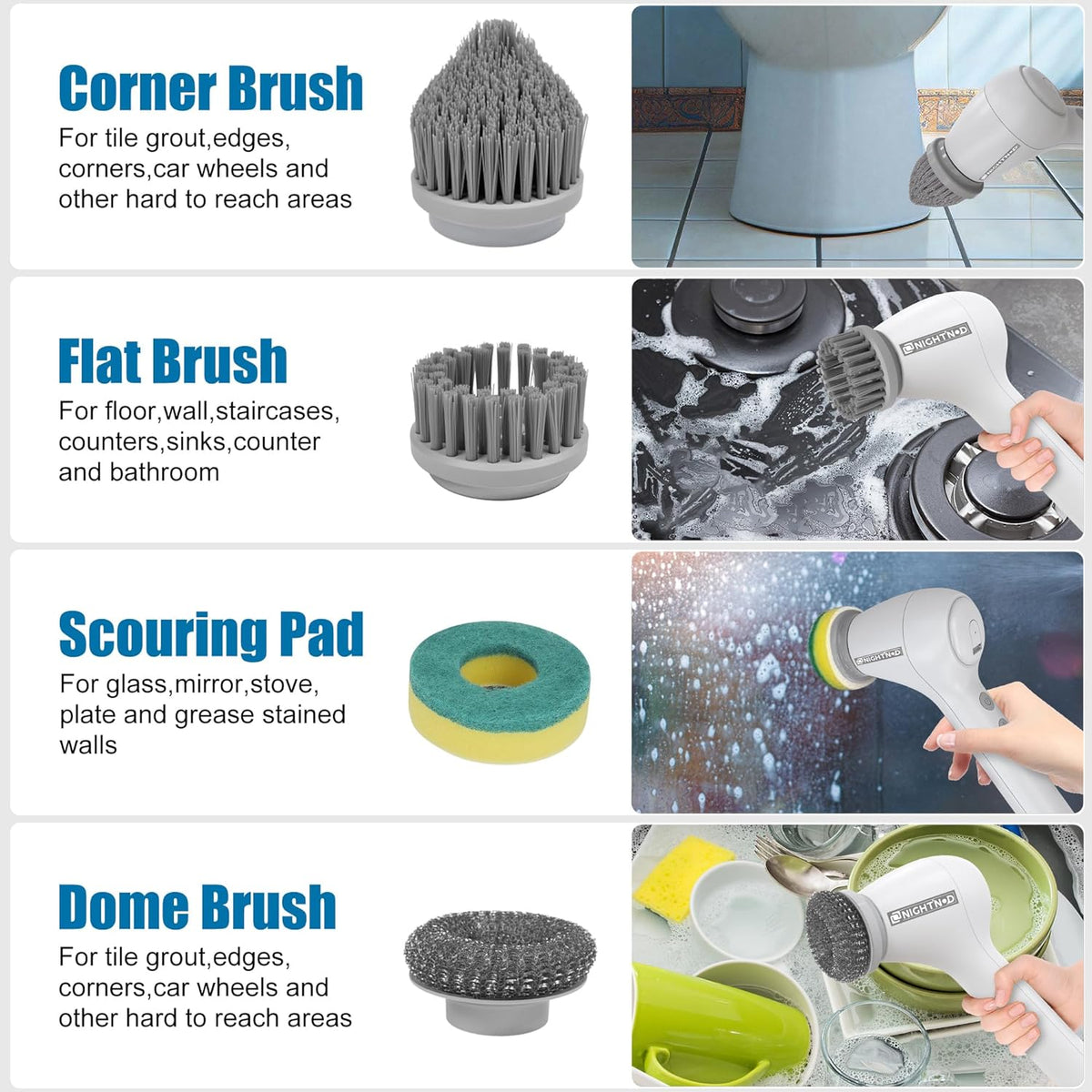 Cordless Electric Cleaning Brush with 4 Replaceable Brush Heads P713127