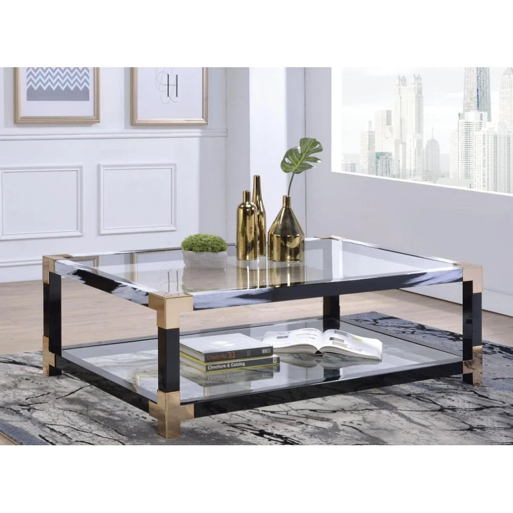 White Brushed Clear Glass Coffee Table V1551