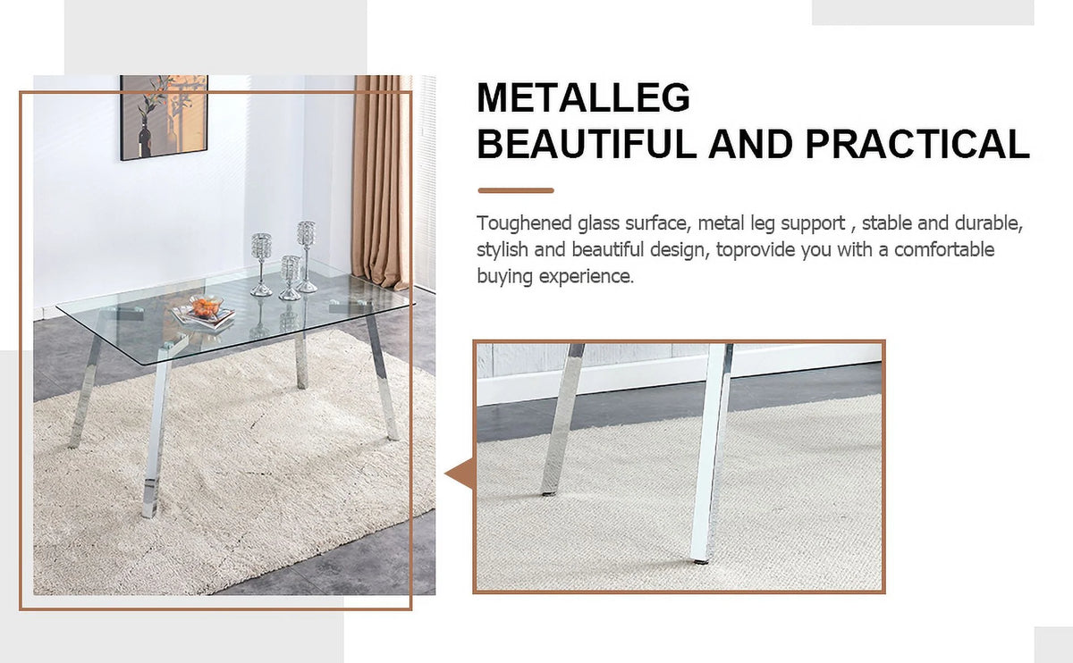 Rectangle Glass Dining Table with Metal Base O1424