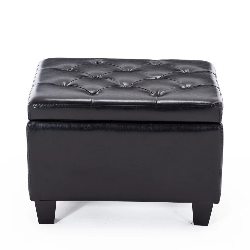 Black Faux Leather Storage Ottoman N3476