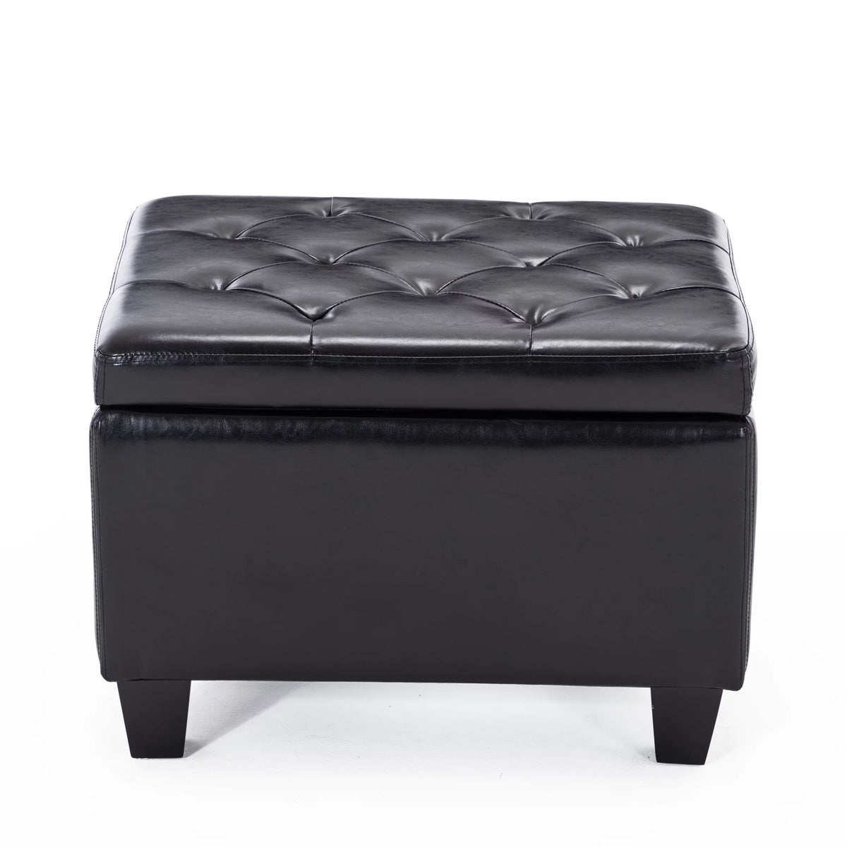 Black Faux Leather Storage Ottoman N3476