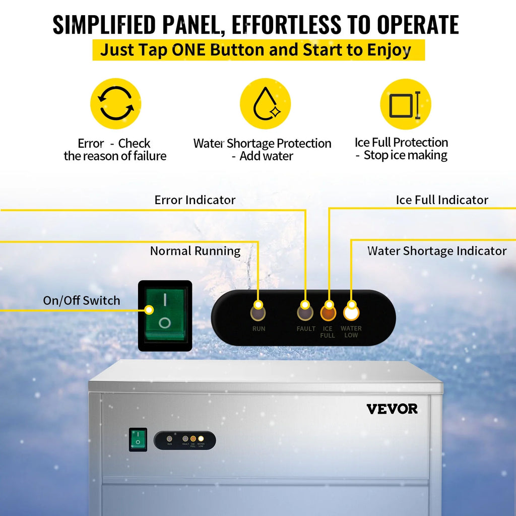 110V Commercial Snowflake Ice Maker 55lbs/24h, Food Grade Stainless Steel, Automatic Operation, Free Standing, Water Filter and Spoon O86458