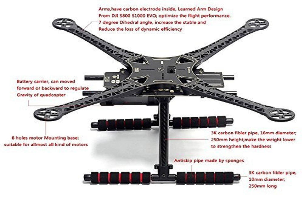 Quadcopter Fuselage Frame Kit PCB Version with Carbon Fiber Landing Gear Skid G66736
