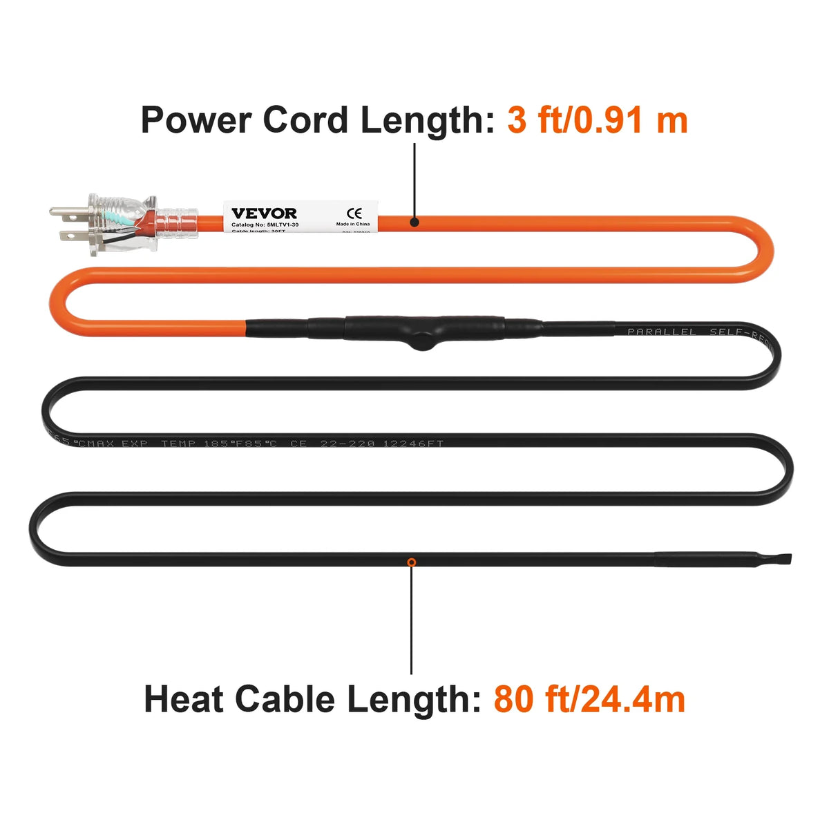 Self-Regulating Pipe Heating Cable, 80-feet 5W/ft, 120V M291396
