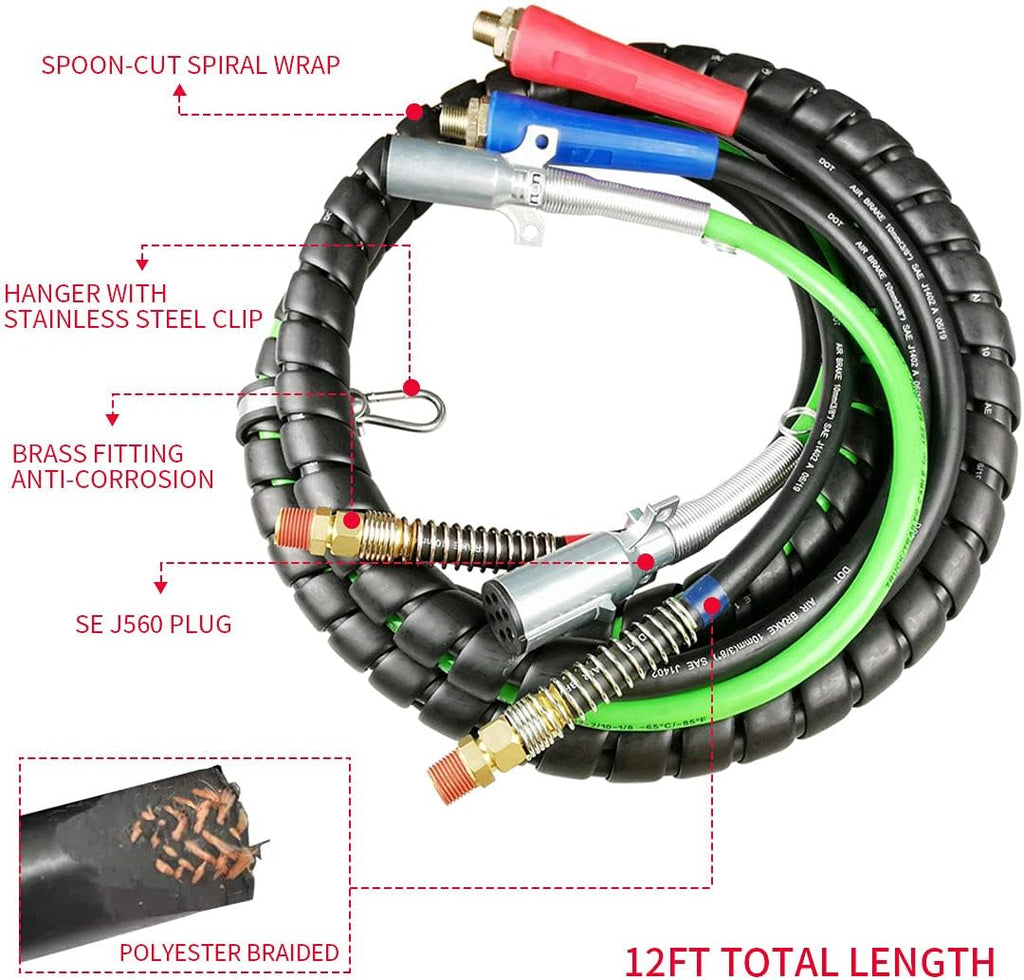 3 in 1 ABS Electrical Cord Air Line Kit 12ft Y7049