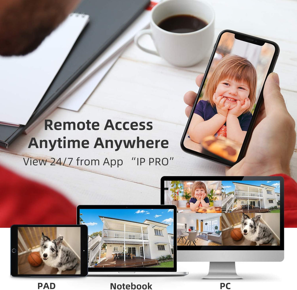 8 Channel 1080P Wireless Security Camera System with 12" Monitor 2TB Hard Drive 4pcs Indoor Outdoor IP Cameras Night Vision E86062