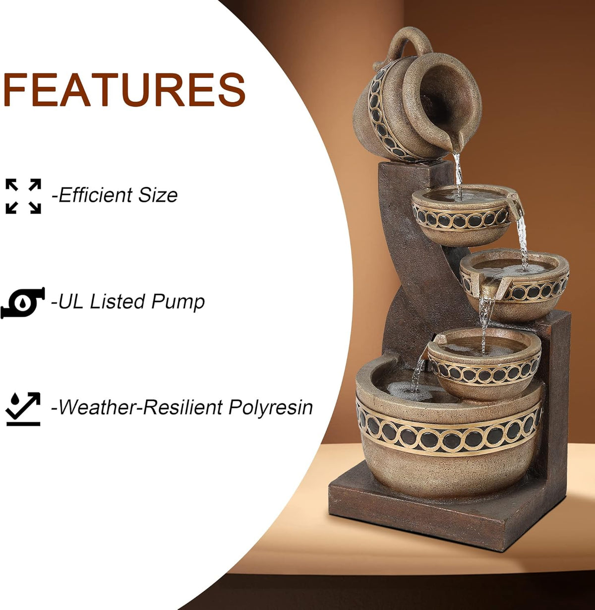 5 Tiered Polyresin Outdoor Water Fountain J28919