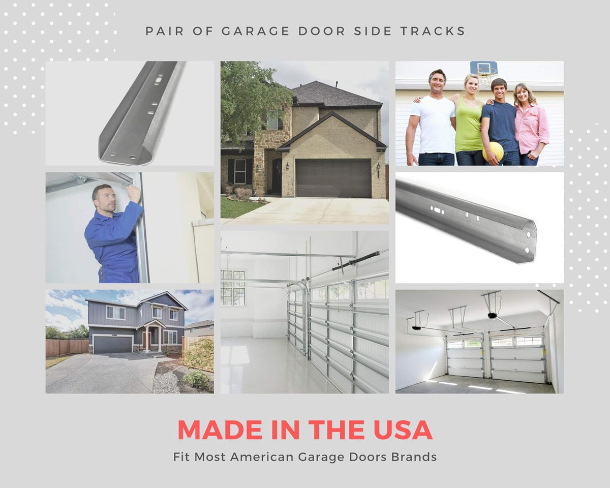 Set of Left and Right Galvanized Steel Garage Door Vertical Track for 7 Foot Tall U951715