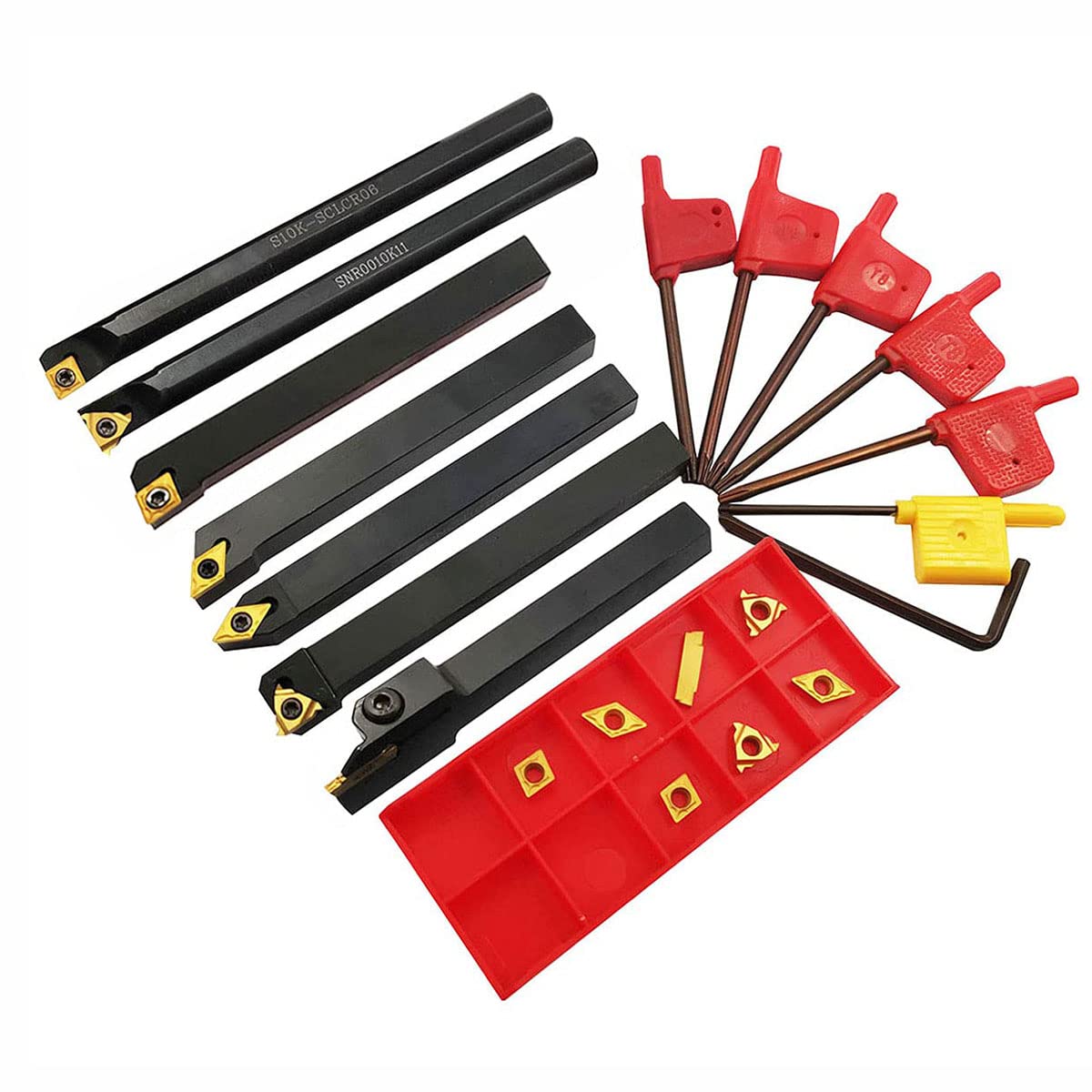 21 Pcs 10mm Shank Carbide Lathe Turning Insert Tool Holder Bit Set D85830