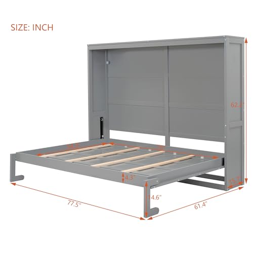 Gray Queen Solid Wood Murphy Cabinet Bed R78342