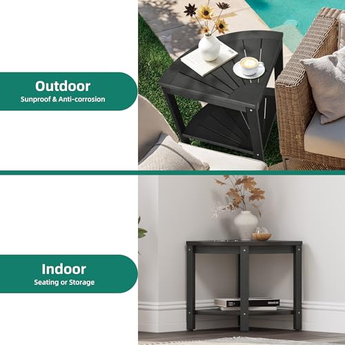 Black Poly Lumber Corner Shower Bench with Storage Shelf M872687