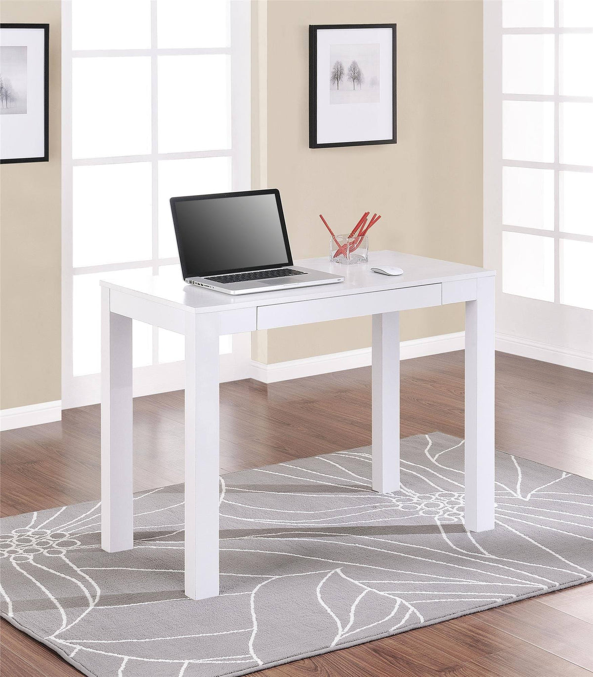 White Parsons Desk with Drawer S96231