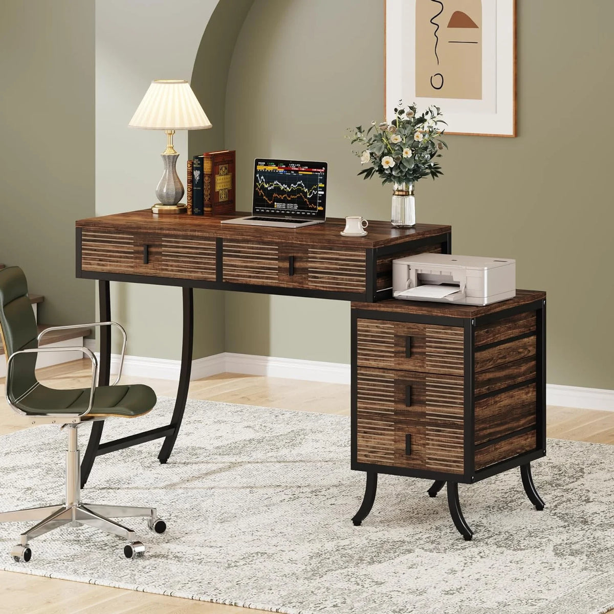 55" Computer Desk with 5 Drawers N345