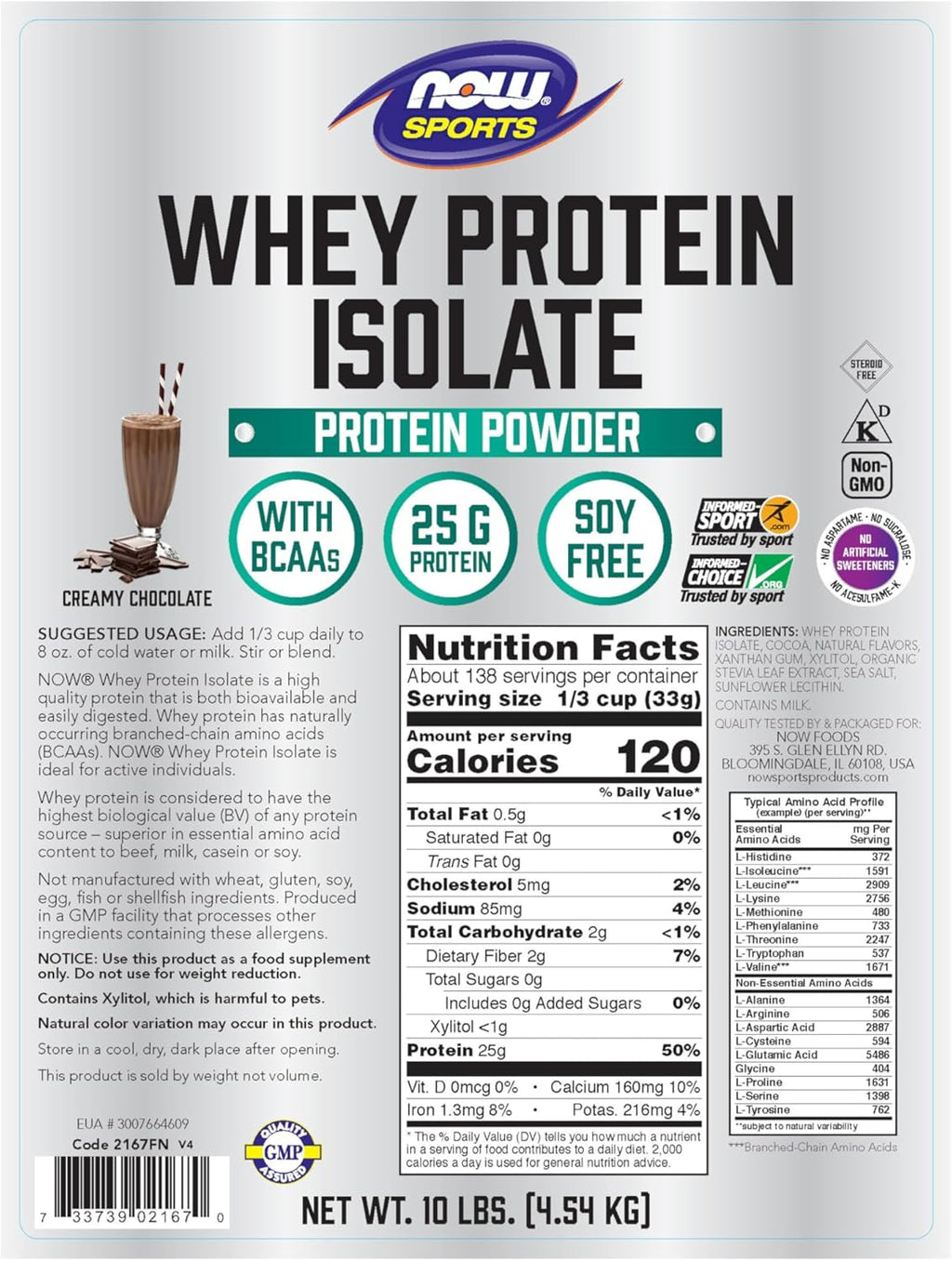 Creamy Chocolate Whey Protein Isolate Powder, 10-Pound V7460
