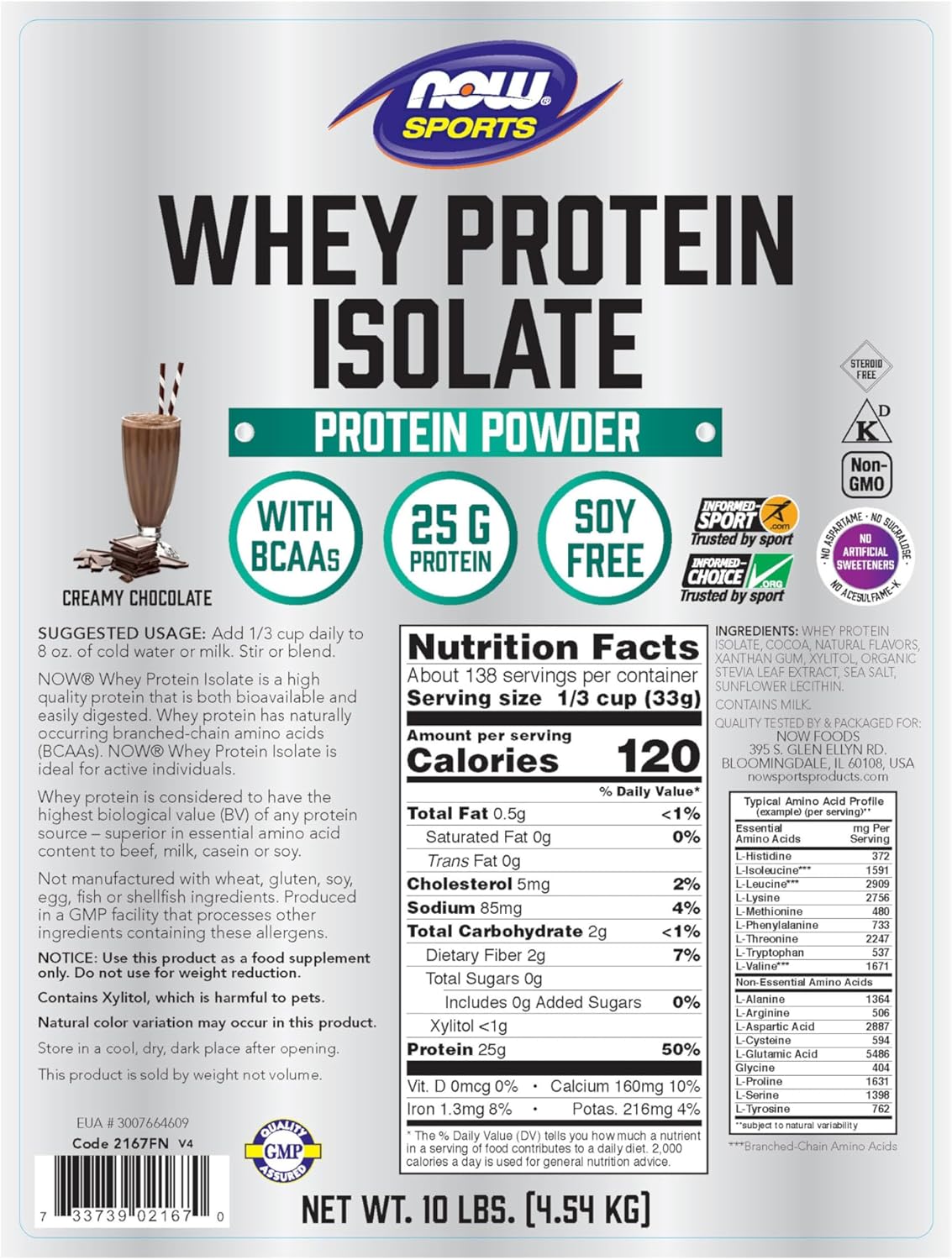 Creamy Chocolate Whey Protein Isolate Powder, 10-Pound V7460