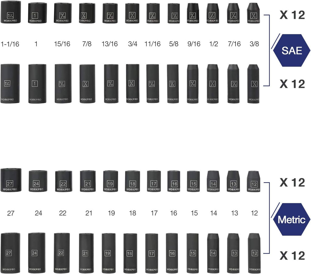 1/2 Drive 55-Piece Impact Socket Set with Extension Bars X743
