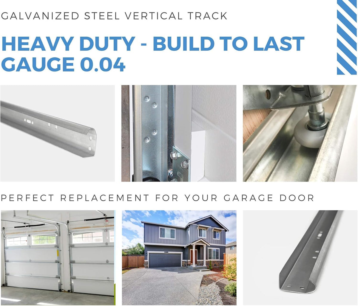 Set of Left and Right Galvanized Steel Garage Door Vertical Track for 7 Foot Tall U951715