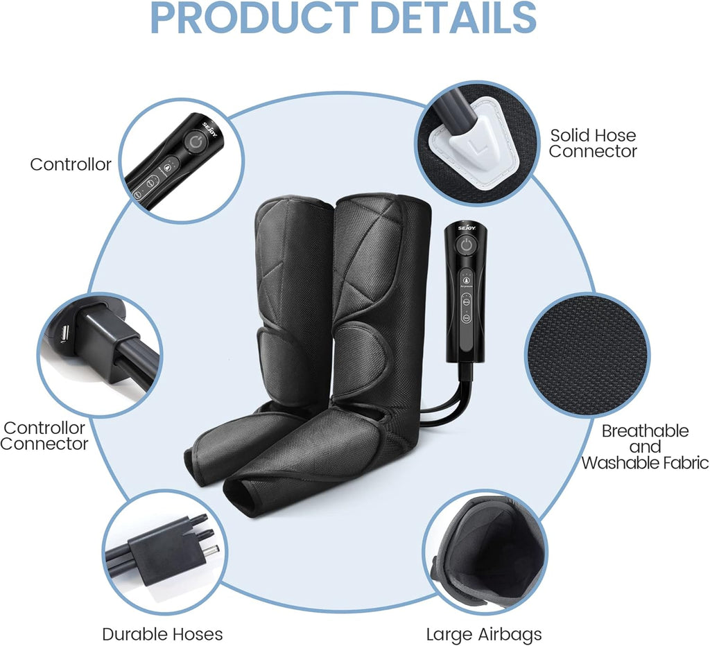 Leg Massager with Air Compression and Heat, Foot and Calf Massage Machine with Hand-held Controller O852