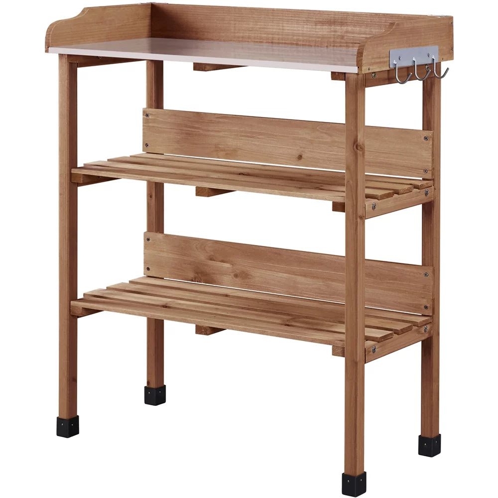Brown Outdoor Potting Bench Table with Storage Shelf Z79486