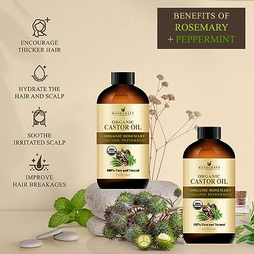Organic Castor Oil with Rosemary and Peppermint Oil in Glass Bottle - 2 Fl Oz D324635