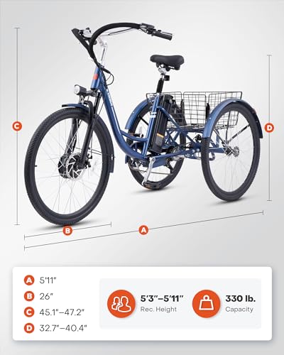 Electric Trike, 7 Speed, 48V 13Ah Battery, Front Suspension, 350W Motor, 24 26 inch Dual Chain W61499