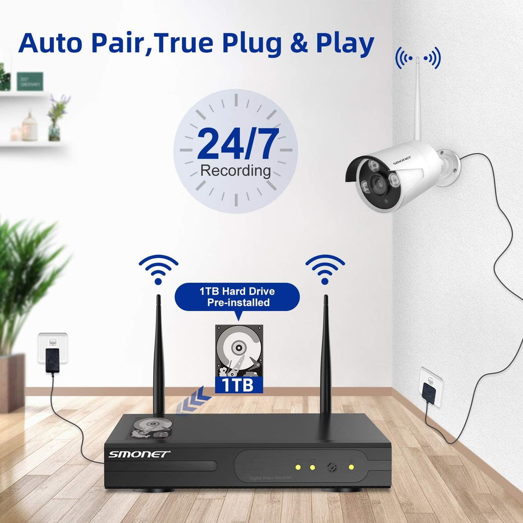 8 Channel 1080P Wireless Security Camera System with 12" Monitor 2TB Hard Drive 4pcs Indoor Outdoor IP Cameras Night Vision E86062