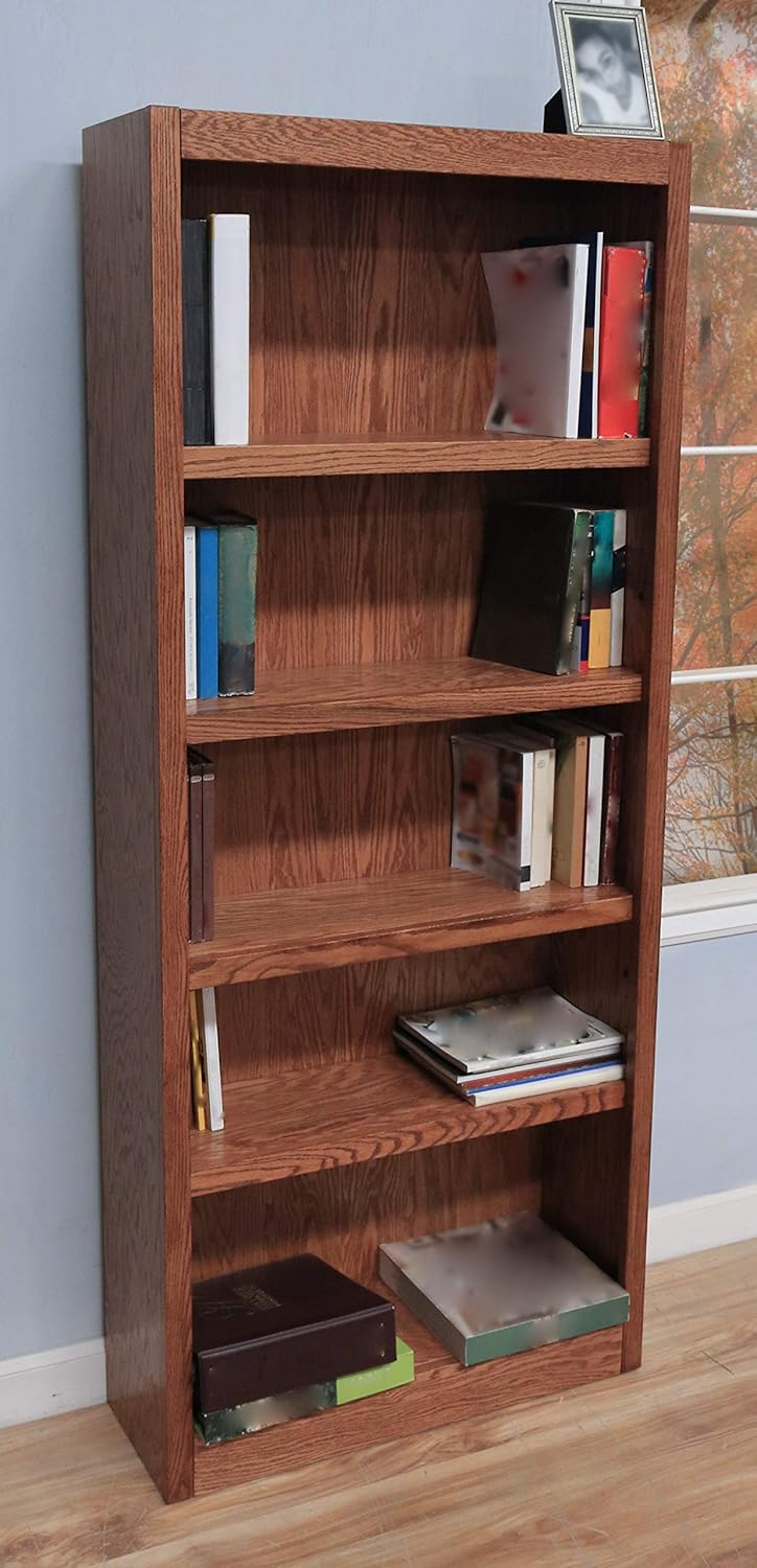 Five Shelf Bookcase 72" H Dry Oak Finish N803