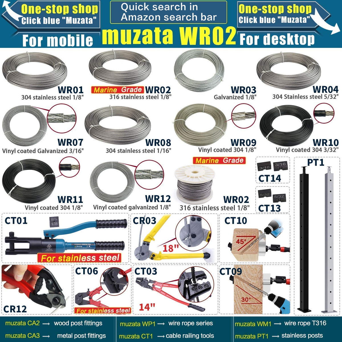 10 Set T316 Stainless Steel Cable Railing Kit H2024