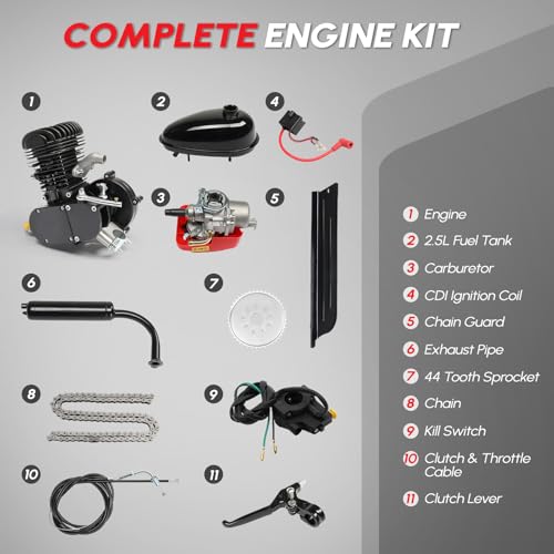 100cc 2 Stroke Gas Bicycle Engine Motor Kit for 26-28" V-Frame Bikes J6761