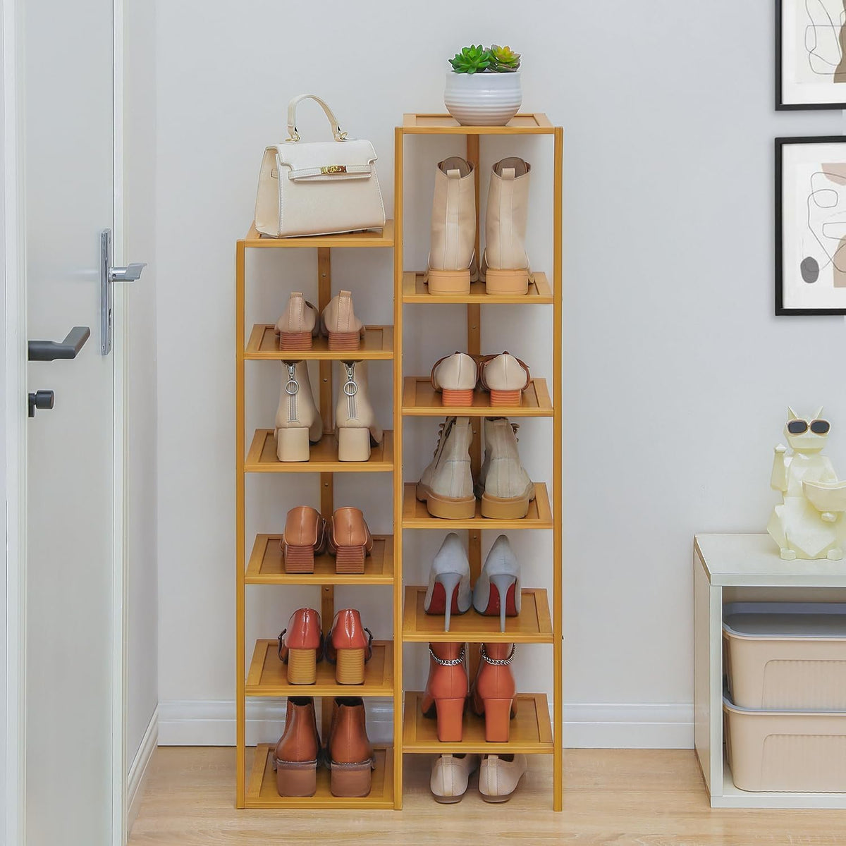 Bamboo 12-Tier Vertical Double Row Shoe Rack (Natural) R5721