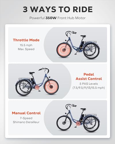 Electric Trike, 7 Speed, 48V 13Ah Battery, Front Suspension, 350W Motor, 24 26 inch Dual Chain W61499