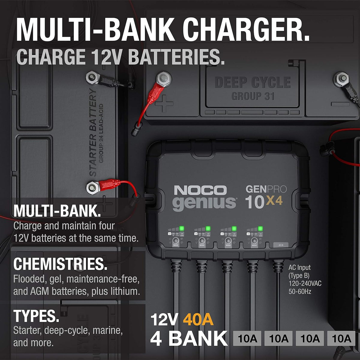 4-Bank 40-Amp Fully-Automatic Smart Marine Charger V783962