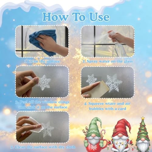 226 PCS White Snowflake Window Clings, 9 Sheets Double-Sided Reusable Decals O9434