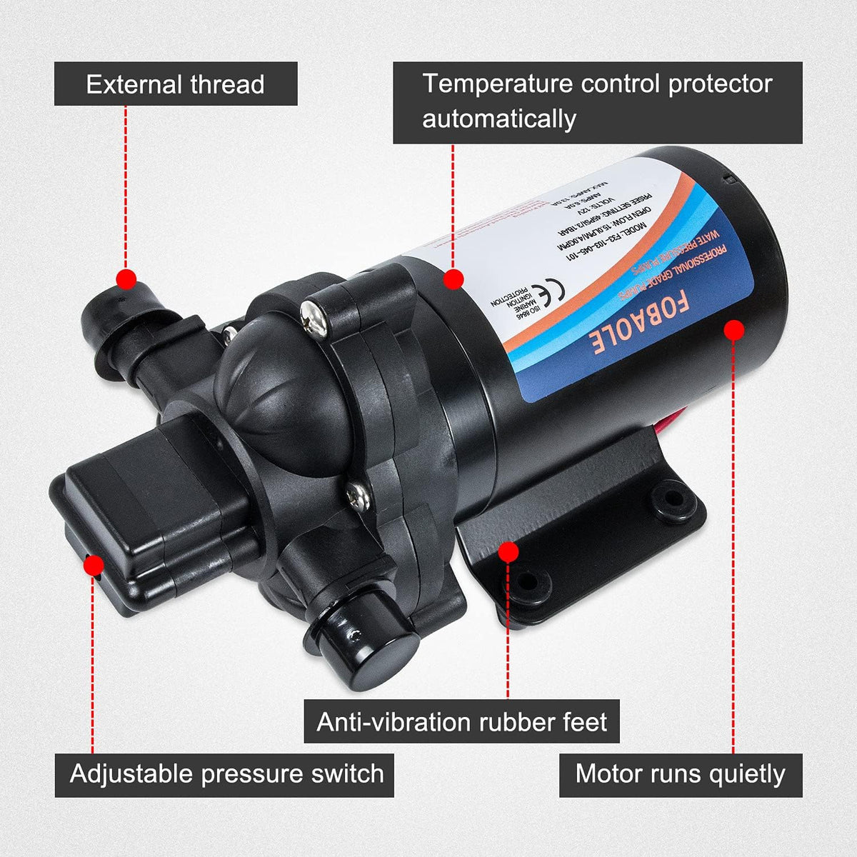 12V Fresh Water Pump with Pressure Switch 3.5 GPM 45 Psi A675103
