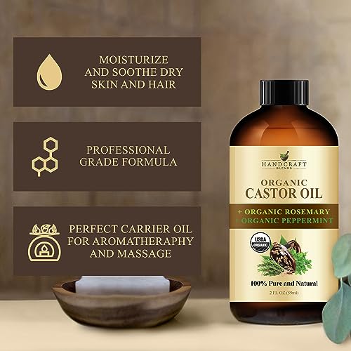 Organic Castor Oil with Rosemary and Peppermint Oil in Glass Bottle - 2 Fl Oz D324635